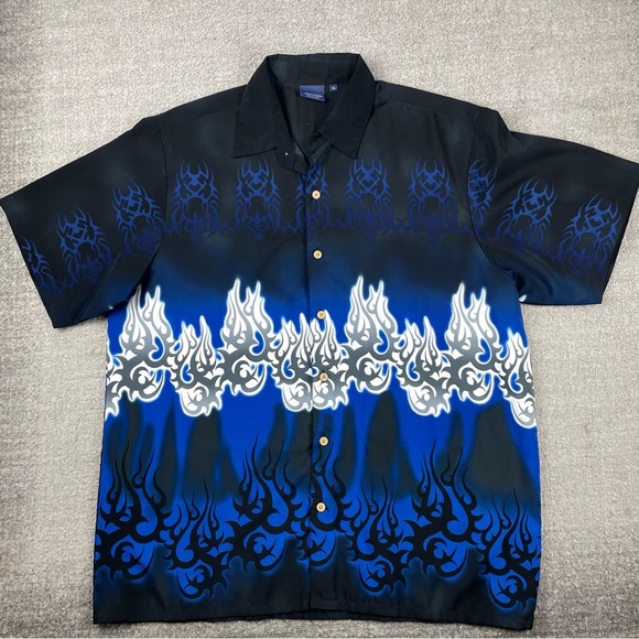 Vtg Y2K Sideout Tribal Flames Button Up Shirt - Picture 1 of 11